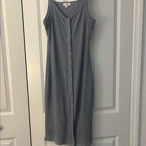 Entro  Sleeveless Blue/ Gray Button-Down Dress